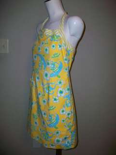 Woman Lilly Pulitzer Yellow LES MONKEYS Halter Dress Sz 6 Cotton 