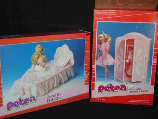 1980s Doll Bedroom Wardrobe Closet Armoire and Bed Furniture 