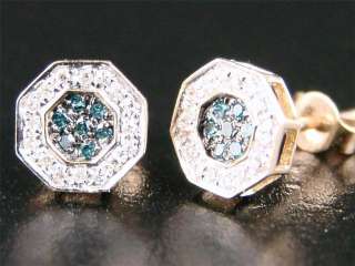 MENS/LADIES HEXAGON BLUE DIAMOND STUD EARRINGS 7 MM  