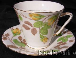 ABJ Grafton Teacup and Saucer Rose Bud Art Deco HPT tea cup and saucer 