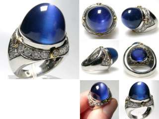 Natural Burma Blue Star Sapphire & Diamond Ring Solid Platinum AGTA 