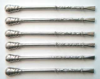 800 SILVER STRAW BOMBILLA SIPPER SET OF 6 VICTORIAN c1890 McAULIFFE 