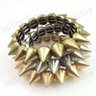 Punk/Biker Silver Cone Studs Spike Adjustable Bracelet  