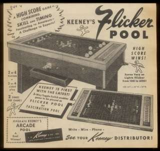 1956 Keeney Flicker Pool coin op bumper pool table game machine trade 