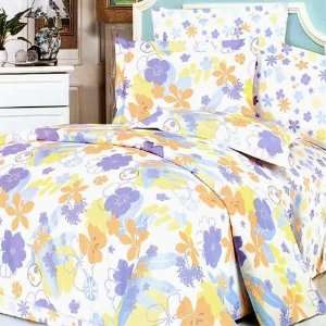 Blancho Bedding   [Purple Orange Flowers] 100% Cotton 7PC Bed In A Bag 