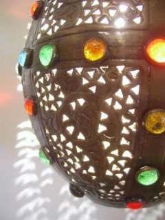 Moroccan Oxidize Brass Jeweled Lantern Lamp Lighting  