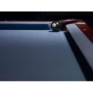  Billiard Table with Blue Felt and 8 Ball by Corner Pocket 