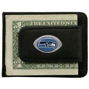 Seattle Seahawks Black Leather Card Holder & Money Clip  