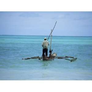  Man Sailing a Fishing Boat on the Indian Ocean, Zanzibar 