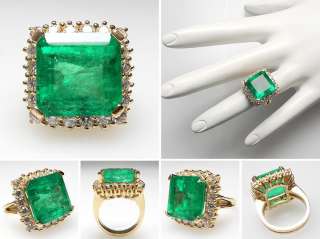   Emerald & Diamond Cocktail Ring Solid 18K Yellow Gold Estate Jewelry