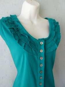 CAROLE LITTLE Vtg? Romantic Sexy Turquoise Button Front Cotton Knit 