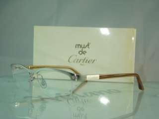 %AUTHENTIC CARTIER PLATINUM T8100811 Half Rim BROWN Eyeglasses Frame 