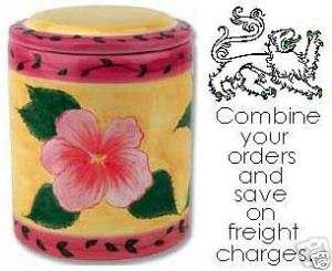 Ceramic Canister Hibiscus Cookie Jar & Candy Dish NIB  