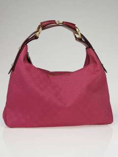 Gucci Pink GG Canvas Horsebit Chain Medium Hobo Bag  