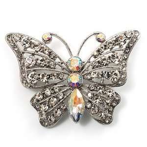  Diamante Filigree Butterfly Pin (Silver Tone) Jewelry