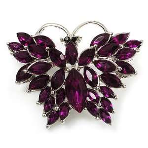    Deep Purple Diamante Butterfly Brooch (Silver Tone) Jewelry