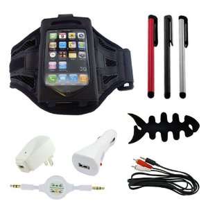 Black Gym Running Sport Armband + Stylus pen + Audio cable + RCA Cable 