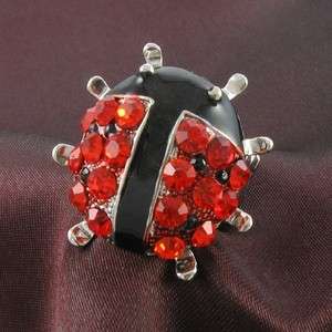 Ladybug Ring Black Red Spot Stone Crystal Stretch Ring Children Kids 