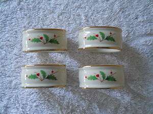 SET OF FOUR LENOX CHRISTMAS HOLLY NAPKIN RINGS NEW IN BOX  