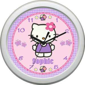 Personalized Hello Kitty Nursery Pink Purple Crib Clock  