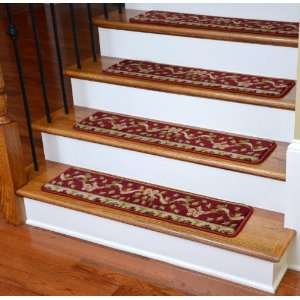  Premium Wool Carpet Stair Treads   Burgundy Ribbon Trellis 