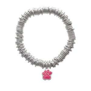  Small Hot Pink Glitter Paw Charm Links Bracelet [Jewelry 