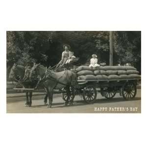  Fathers Day, Farmer with Kids on Wagon Premium Poster 