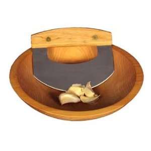  Chopping Bowl 9 Inch & Mezzaluna Knife Set   Oiled Finish 