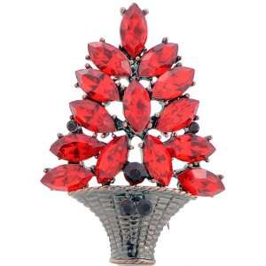   Christmas Gift Ruby Red Flower Basket Austrian Crystal Pin Brooch