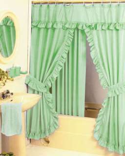shower curtain set SAGE fabric double swag curtains & vinyl liner 