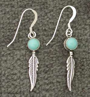 Sterling Silver Turquoise Feather Dangle Earrings   