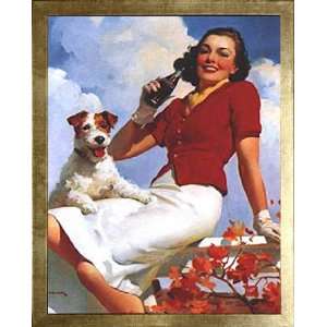 Coca Cola pin up Lady and her Dog Vintage Advertising Framed Poster 
