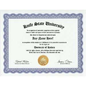 Knife Collecting Collector Knives Degree Custom Gag Diploma Doctorate 
