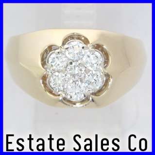 Mens 14ky Gold Round Diamond Cluster Fashion Ring .77ct  