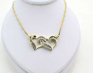10k Yellow Gold Diamond Heart Charm Pendant Necklace  