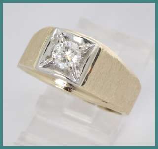 Mens 10ky 2 Tone Round Diamond Solitaire Ring .55ct  