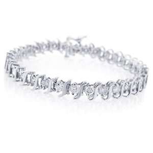 00ct TDW Diamond S Link Tennis Bracelet in 14K White Gold  7.5 (G H 