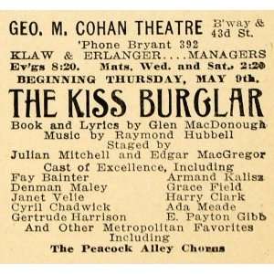  1918 Ad Kiss Burglar George Cohan Theatre Peacock Cast 