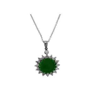  Diamonds and Genuine Jade Pendant Necklace 14KWG Jewelry