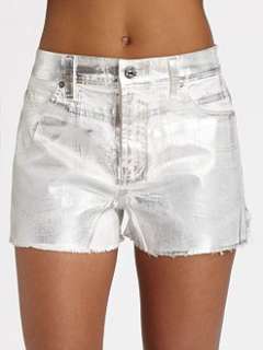 For All Mankind   Carlie Silver Foil Cut Off Shorts