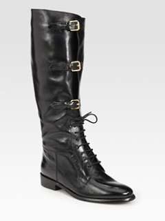 Burberry   Leather Lace Up Knee High Boots