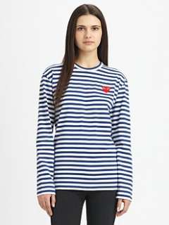 Comme des Garcons Play   Cotton Striped Long Sleeve Tee