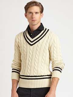 Polo Ralph Lauren   Cabled V Neck Cricket Sweater