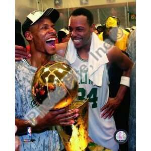 Ray Allen & Paul Pierce, Game Six of the 2008 NBA Finals With Trophy 