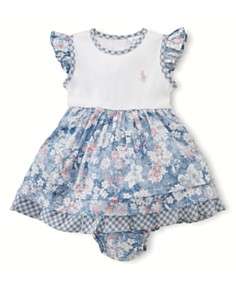   Infant Girls Blue & Floral Print Dress   Sizes 3 9 Months