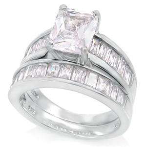   925 Women Ring Size 7 Wedding Engagement Set Emerald Cut CZ  