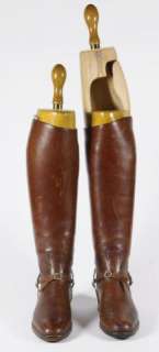 Antique Custom Made English Military Riding Boots w Spurs & Wooden 