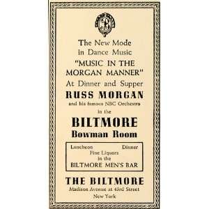 1936 Ad Music Russ Morgan Manner Dance Biltmore Hotel   Original Print 