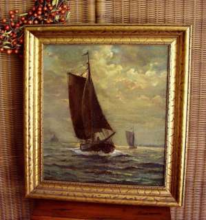   Marine Oil Painting Signed Dated 1948 Heligoland Fishing Boat  