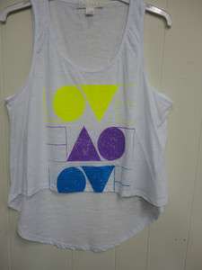Forever 21 womens printed crop burn out tank top new Sz S wht love 